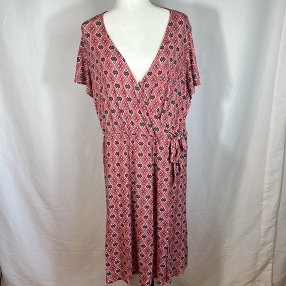 Penningtons Pink &Black Diamond Pattern Front-tie Dress NWT